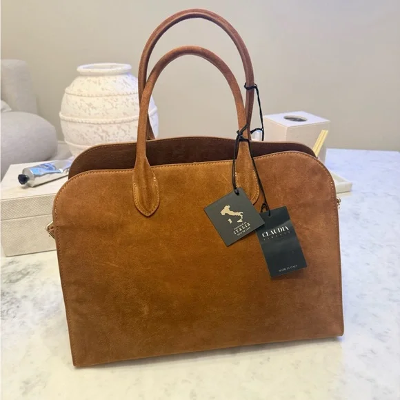 VIRAL CLAUDIA FIRENZE COGNAC SUEDE LEATHER TOTE SATCHEL BAG NWT - Picture 15 of 16